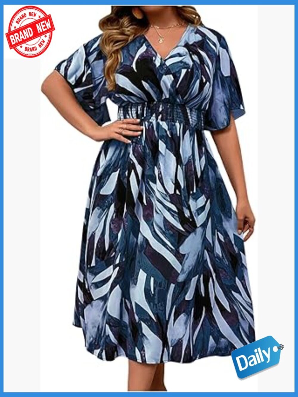 Plus Size Boho Floral V Neck Short Sleeve A Line Long Dress Summer Vacation